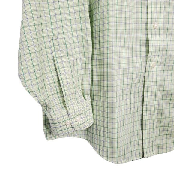 LL Bean Mens Sz L Shirt Wrinkle Resistant Button Down Collar Cotton Plaid Green - Picture 4 of 7